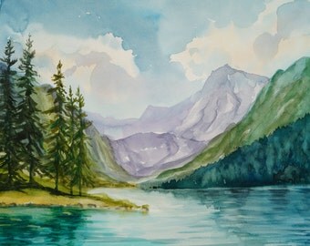 SALE! Original Watercolor Painting, Mountain Watercolor,Mountain Landscape,Watercolor painting,Watercolour Picture,Mountain Art,Original Art