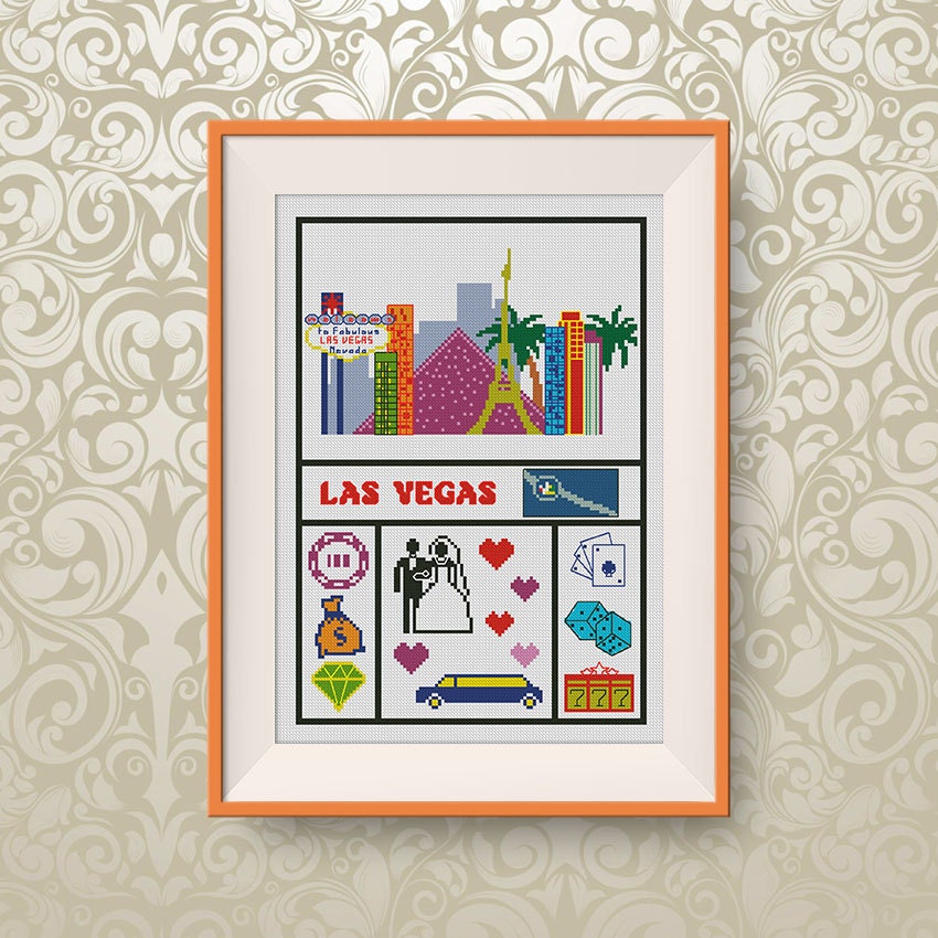 BUY 2 GET 1 FREE Las Vegas cross stitch pattern Travel