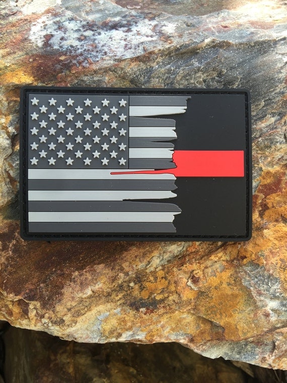 Subdued Tattered American Flag Thin Red Line Pvc Patch