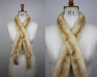 1950s Blonde Mink Fur Scarf / 50s Cream Fur Collar / Real Fur Scarf / 1950s Fur / XXS, XS, S, M, L , XL
