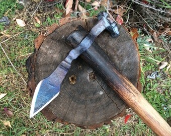 Hand forged war hammer tomahawk with Spear point