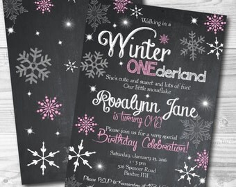 Winter Onederland Invitation (front and back design) Printable - Winter Onederland Birthday Party - Winter Onederland Baby Shower Invitation