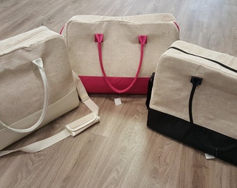 Monogrammed Linen Duffle