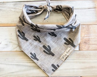 Gray Cactus Dog Bandana, Cactus Dog Bandana, Tie On Bandana