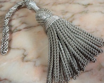 Antique French Empire Tassel Silver Metallic Napoleon III Large Size