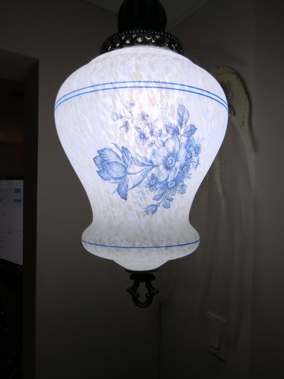 swag lamp large hanging lamp blue and white swag 80's