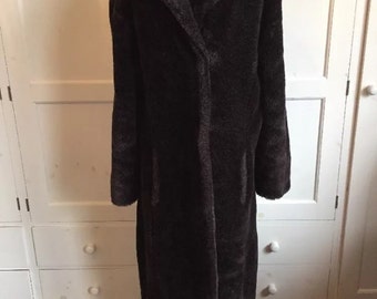 Full length chocolate brown faux fur coat, uk size 14
