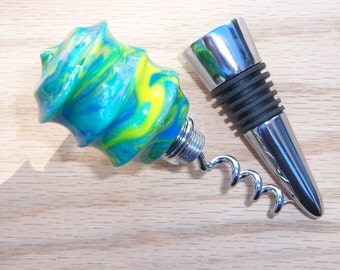 Hand-turned Acrylic Wine Bottle Stopper With Corkscrew
