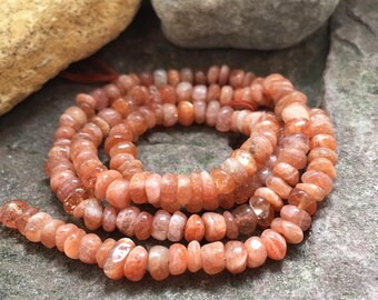 Reserved for Laura: sunstone rondelles, jewelry supply, sunstone beads, orange gemstones, semi precious, beading supply, stones, natural