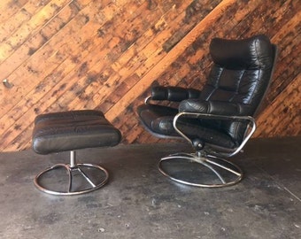 Vintage Ekornes Leather Chair with Ottoman