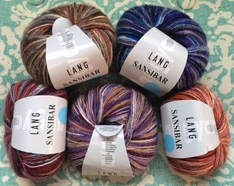Sale! Lang SANSIBAR 6.50 +.75ea to Ship Wool Nylon Sport Yarn Blue 6-Purple 46-Brown 67-Red Orange 75-Red Purple 79 - 208 Yds. FREE PATTERN.