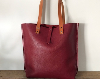 Shopping bag / Burgundy leather bag / Tote bag