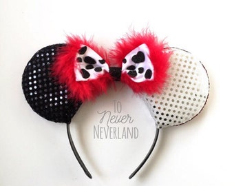 Cruella Ears, Cruella De Vil Disney Inspired Ears, 101 Dalmations Ears, Disney Villain Ears Headband, Villain Ears, Disneyland PRE ORDER
