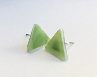 Geometric Stud Earrings - Small Dainty Earrings - Triangle Stud Earring - Minimalist Earrings - Small Minimal Studs - Simple Green Earrings