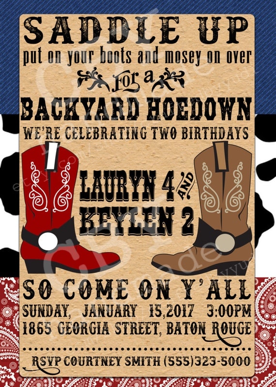 PRINTABLE backyard hoedown party invitations RED PRINTABLE