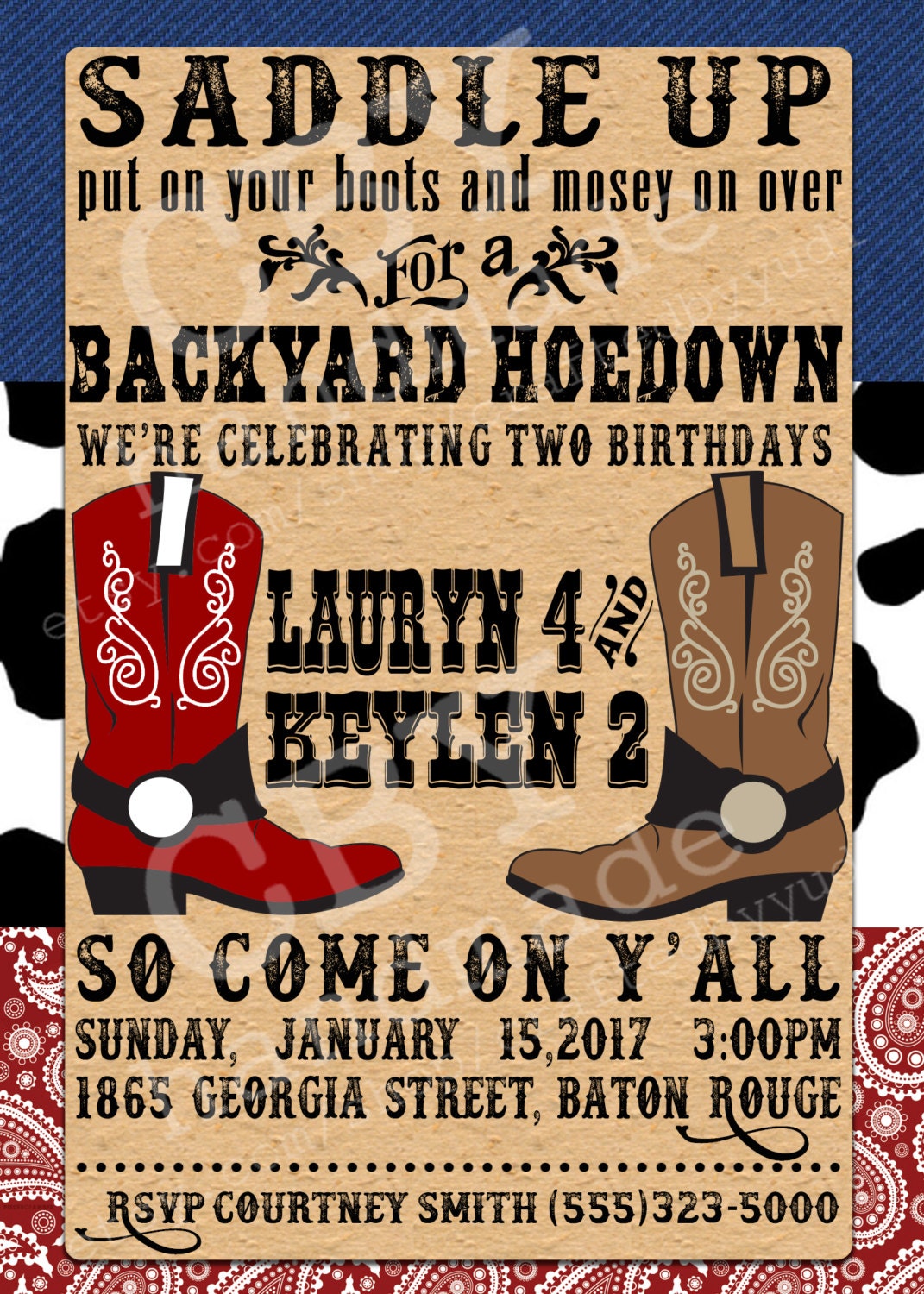 PRINTABLE backyard hoedown party invitations RED PRINTABLE