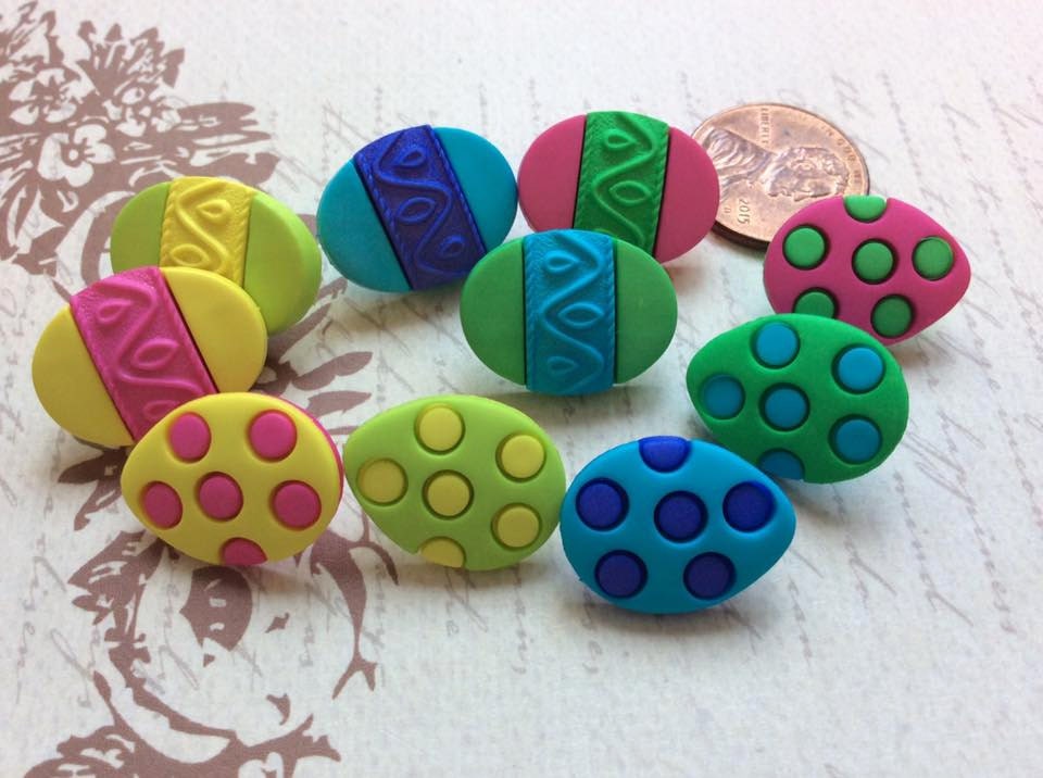 LAST SET of 10 Bright and Colorful Easter Egg Sewing Button