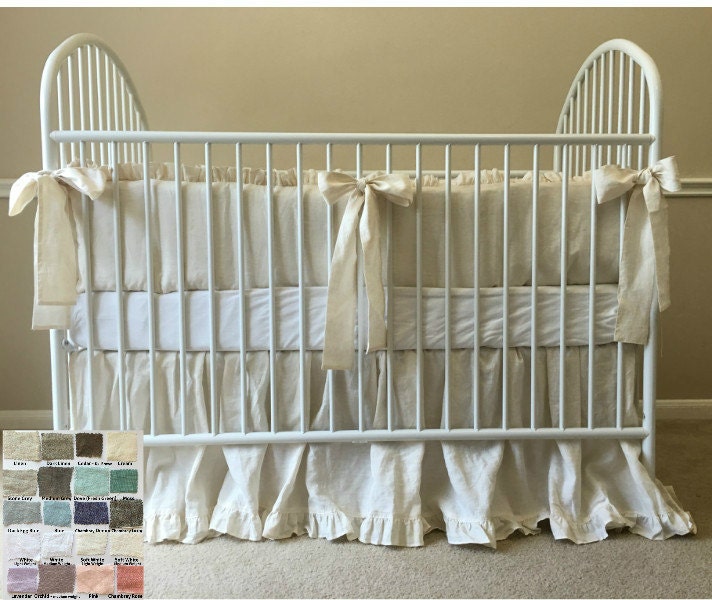Linen Crib Bedding Neutral Baby Bedding Set Ruffled Cream