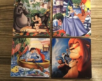 Disney Coasters Walt Disney Pixar Ceramic Cork Beauty and the Beast Cinderella Jungle Book Peter Pan Aladdin Sleeping Beauty 101 Dalmatians