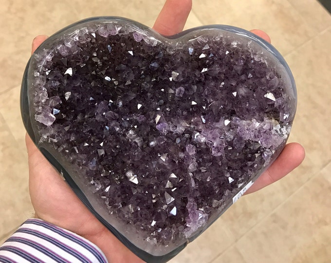Amethyst Druzi Heart High Quality- Hand Carved- Medium Size 7" X 6" From Brazil Home Decor \ Metaphysical \ Crystal \ Reiki \ Heart Carving
