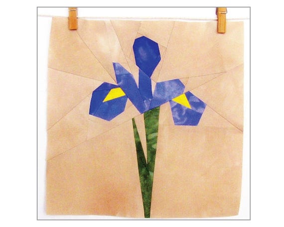 BLUE IRIS Quilt Block Pattern Paper Piecing 10 x