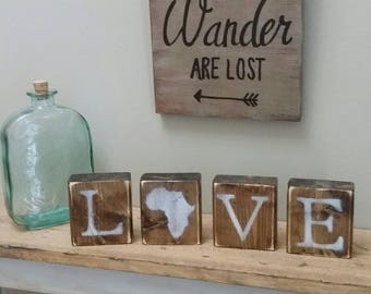 Rustic Africa Blocks, REVERSIBLE, Africa Decor, Africa Home, Africa Love, Adoption Gift, Rustic Decor, 3.5x14