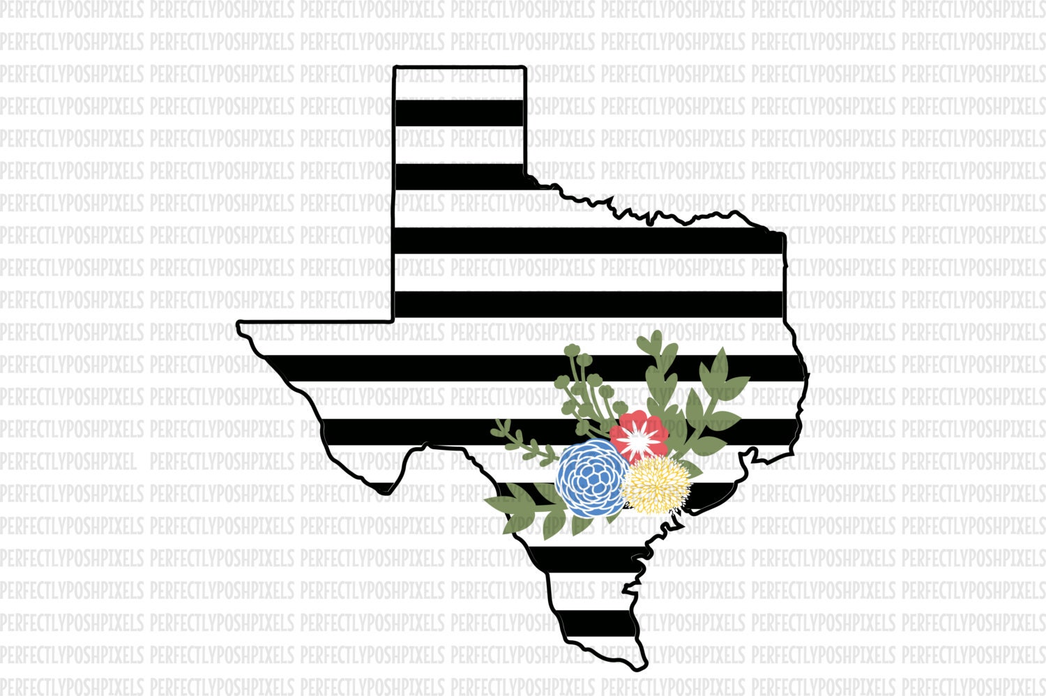 Download Texas SVG Black and White State Printable Clipart Floral Swag