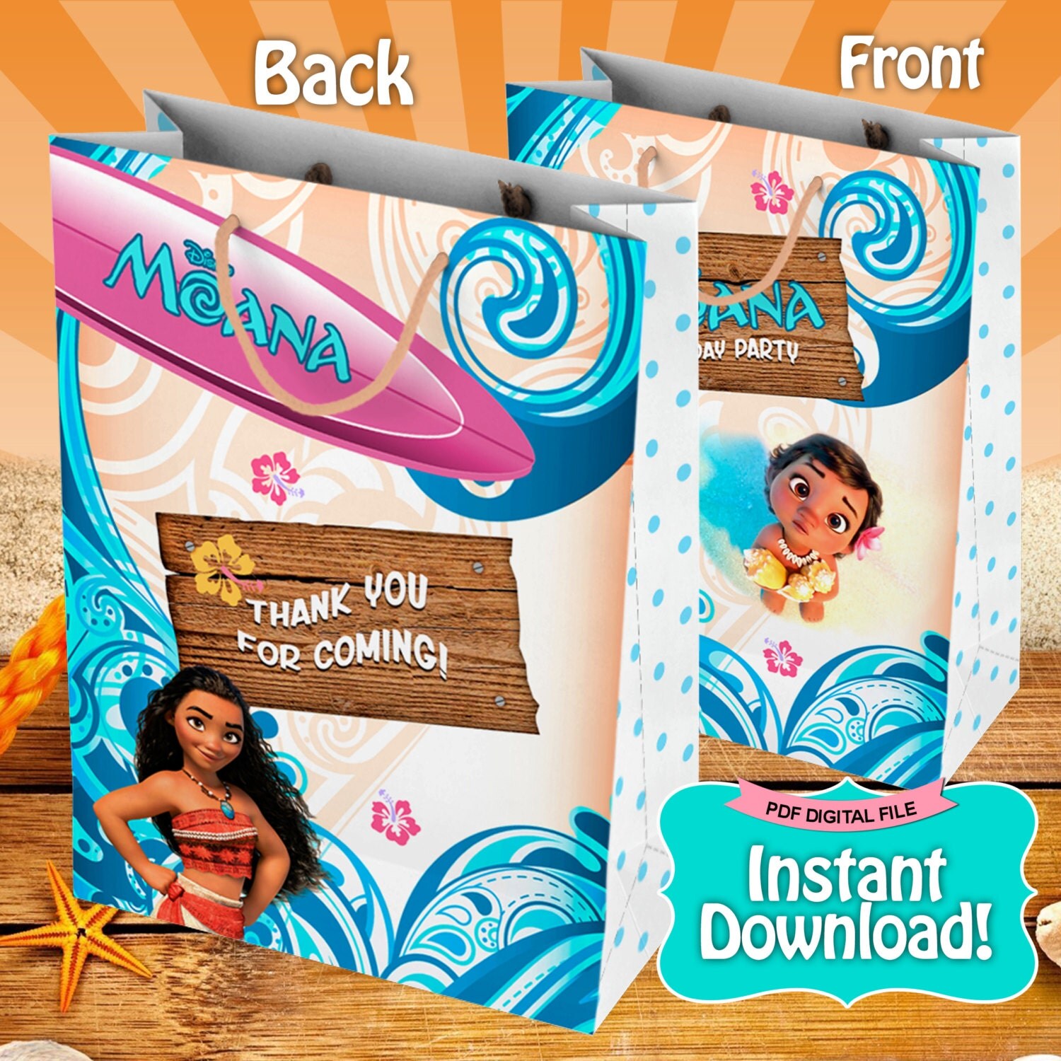 Moana Favor Bag Moana Birthday Party Instant Download