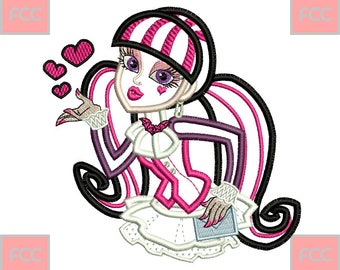 Draculaura Monster High Applique Machine Embroidery Design in 3 sizes **INSTANT DOWNLOAD**