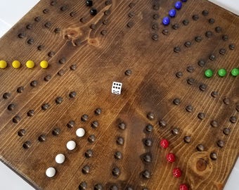 4/6 Players Double Sided Soild Wood Wahoo/Aggravation Board Game