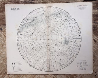 1896 Original Large Antique Star Map for anno 1880 - 14 x 18 inches - astrology, astronomy, stars, zodiac, constellations, star-gazing