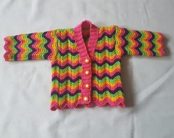 Hand-knitted striped garter stitch baby cardigan