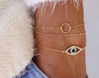 Evil Eye Bracelet, Gold Evil Eye Bracelet, Dainty Bracelet, Hamsa Bracelet, Gold Bracelet,Evil Eye Jewelry,Evil Eye Gold Bracelet