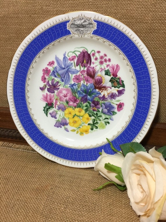 RHS 1991 Chelsea Flower Show Fine Bone China Plate by ROYAL CHELSEA - "Alpine Glory" 9" Decorative Plate - Vintage English Cabinet Plate