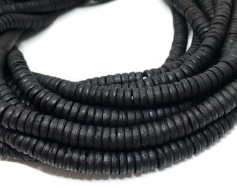 6mm Black Heishi Wood Beads - Shell Wood Beads - Wooden Beads - 16 inch Full strand - Heishi Wood Beads - Heishi Beads