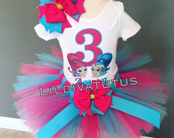 Handmade Shimmer and Shine Tutu Set / Genies Shimmer and Shine tutu skirt / Shimmer and Shine tutu outfit / Shimmer and shine Birthday shirt