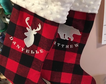 Lumberjack Christmas stocking, personalized Christmas stocking, buffalo plaid Christmas stocking