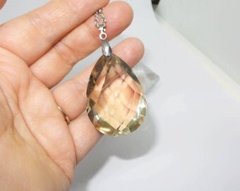 With great slightly smoky AAA quality faceted rock Crystal Necklace