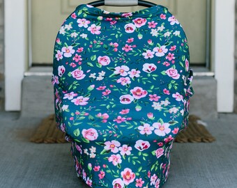 3-in-1 Stretchy Baby Nursing Cover, Car Seat Canopy, and Shopping Cart Cover (DARK FLORAL)