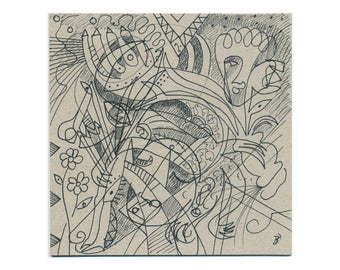 Original image 15/15 cm (5.9/5.9 inch) black markings on grey / directly from the artist Holger Barghorn