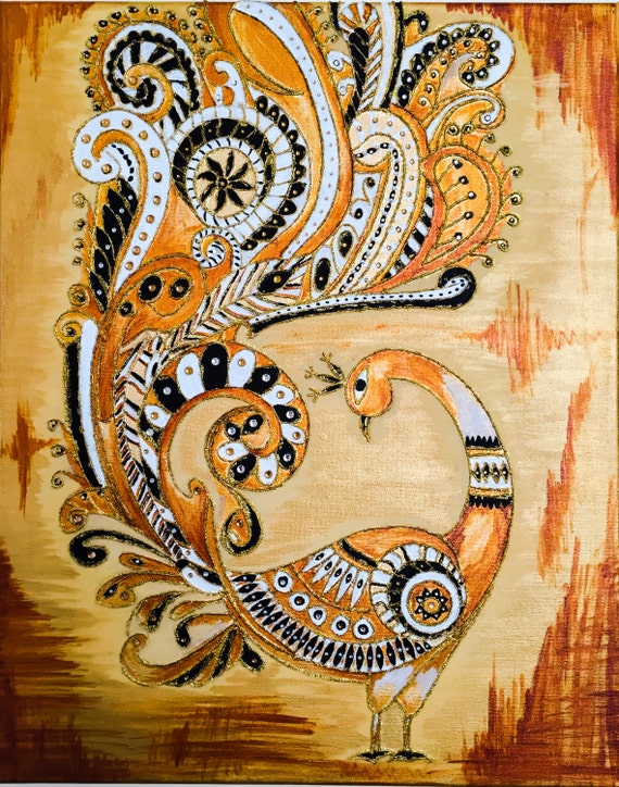 Studded/Embellished Meenakari Peacock Painting
