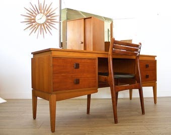 Mid Century Retro Danish Style Teak Desk Dressing Table *INTERNATIONAL DELIVERY Varies See Description*