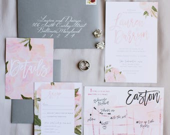 floral wedding invitations // watercolor wedding invites // brush lettering // floral // hand painted // printable // custom