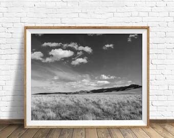 landscape photography, large landscape art, instant download printable art, digital download art, black and white, art prints - "Grasslands"