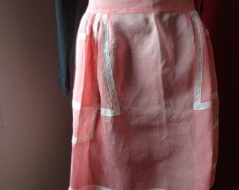 Kitchen Apron Mid-Century Sheer Peach with Lace