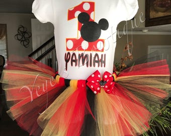 Mickey Mouse Tutu Birthday Outfit | Red, Black, and Yellow Tutu | 1st 2nd 3rd 4th 5th