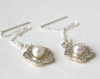 Bridesmaid Earrings, Earrings Wedding, Pearl Earrings, Sterling Silver Earrings, Dangle Earrings, Bride Wedding Earrings, Lace Earrings