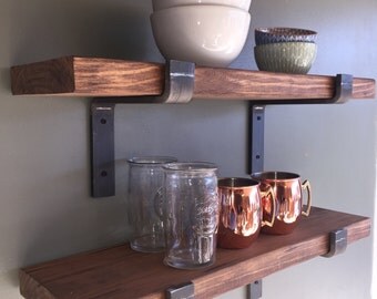 Industrial Floating Shelves, 12" Depth Fixer Upper Style, Kitchen Shelf, Wall Decor, Book Shelf, Open Kitchen Shelving