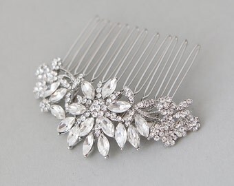 Floral Silver Wedding Comb, Crystal Hair Comb, Floral Bridal Hair Comb, Crystal Hair Comb, Floral Hair Comb, Floral Bridal Headpiece