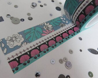 Floral washi tape set, greens, blues, pinks